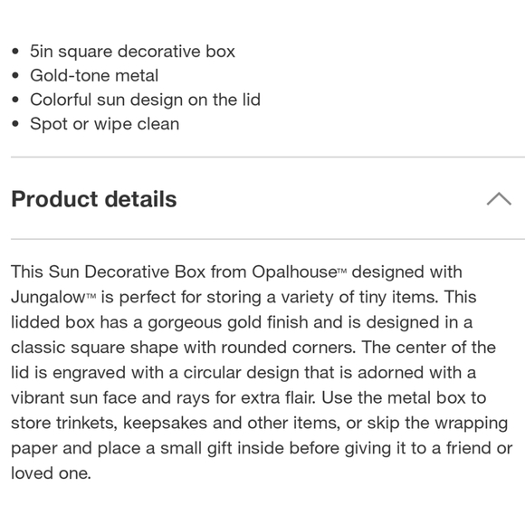 Opalhouse Jungalow Sun Face Gold Finish Lidded Box NWT 2"H x 5"W - Picture 5 of 6